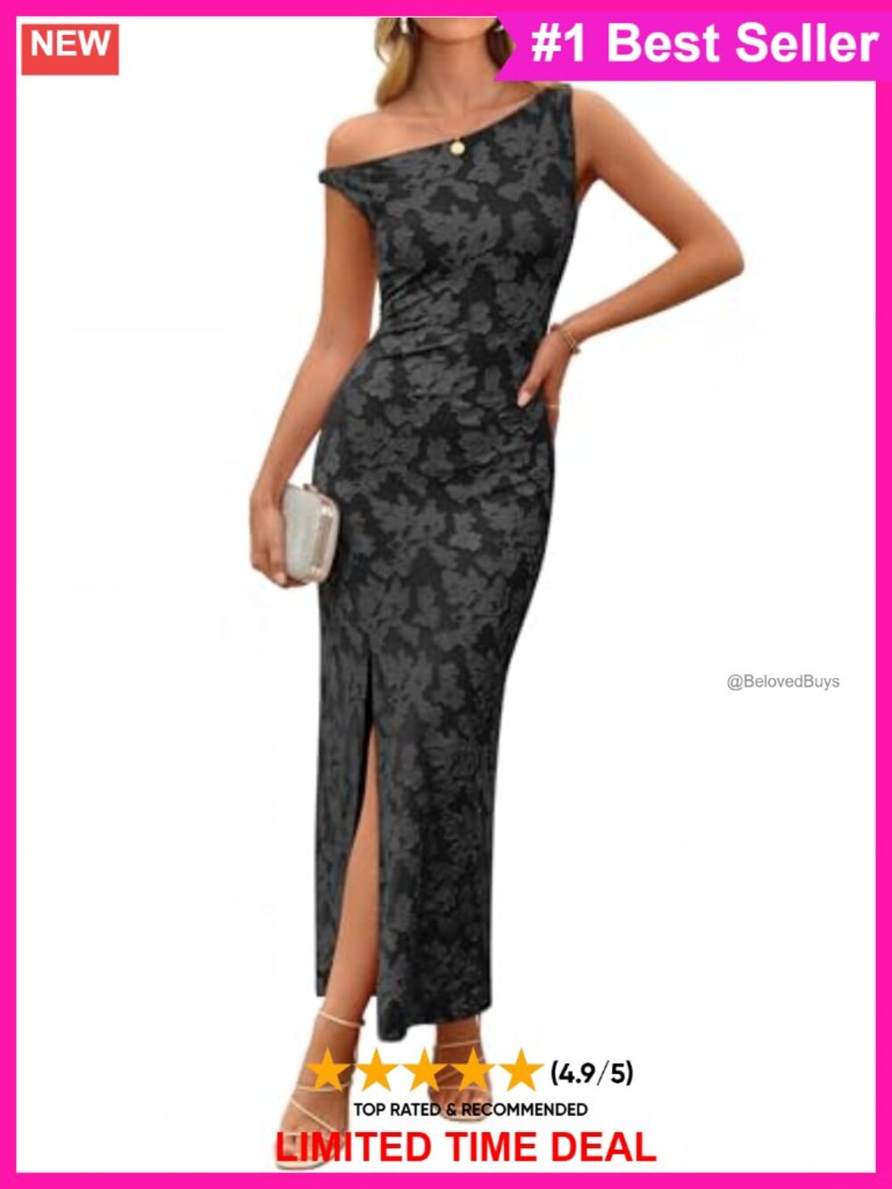 One Shoulder Floral Bodycon Midi Dress Sleeveless Cocktail Party
